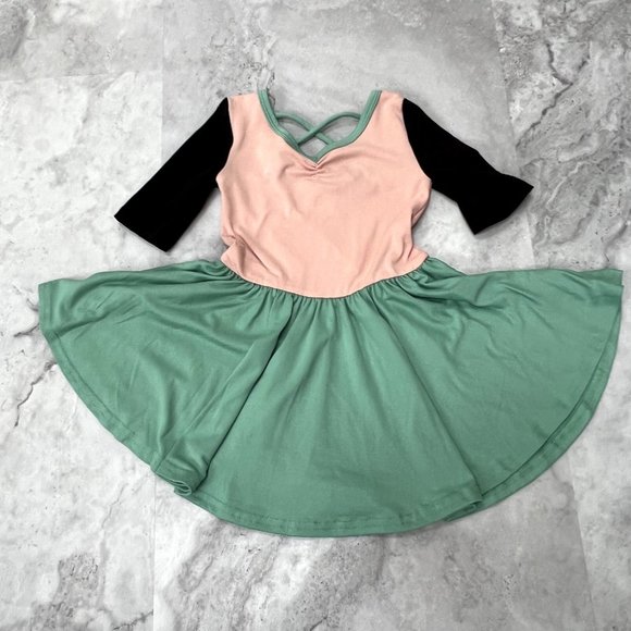 Dotdotsmile Ballerina Dress Size 2T NWT Colorblock Green Pink Black - Picture 1 of 4